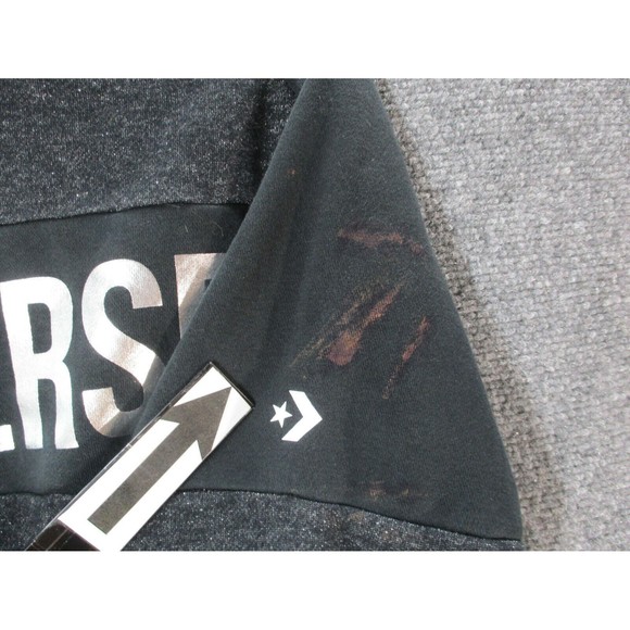 Converse Crop Sweatshirt Womens Small *Flaw Black Silver Foil Block Letter Logo - Picture 6 of 11